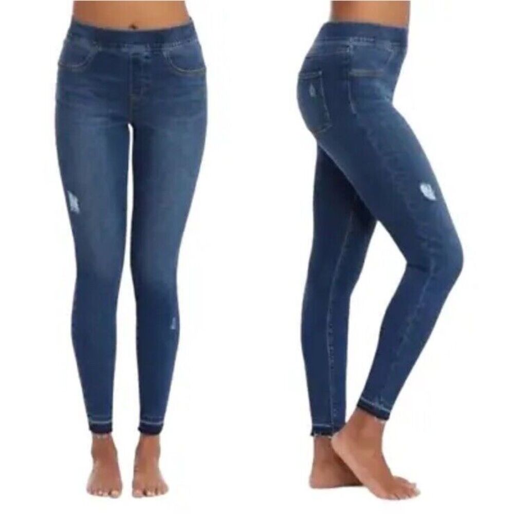 Spanx Distressed‎ Ankle Skinny Jeans #20203Q Size Small Petite Raw Hem Stretch